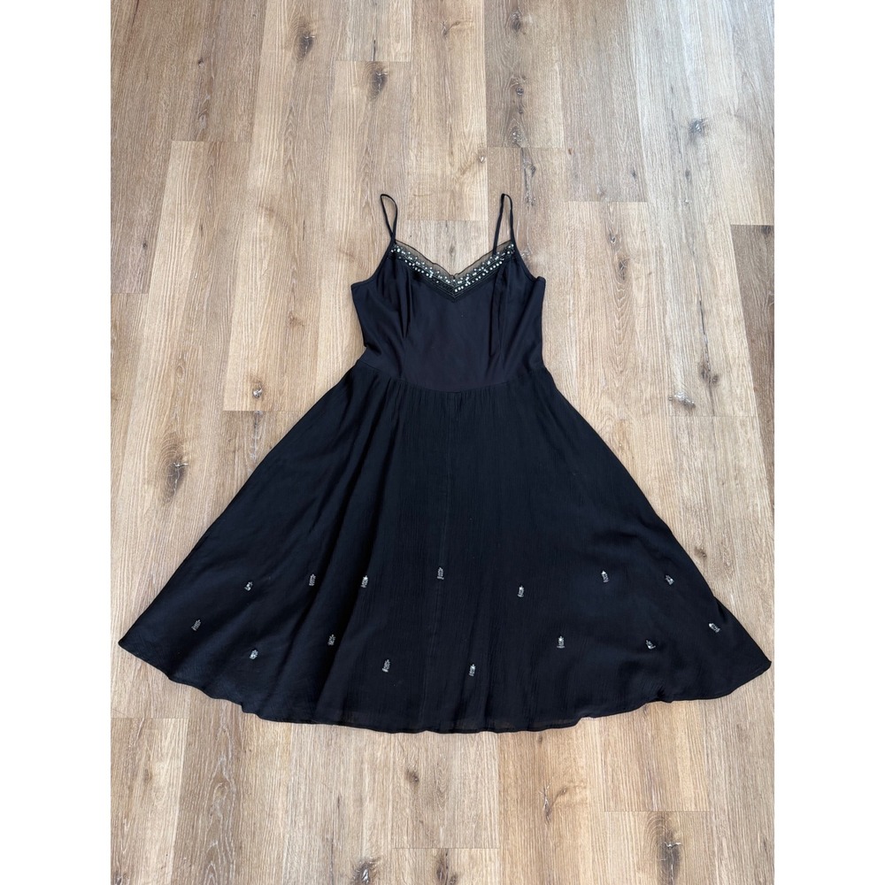 Morbid Threads Y2K Witchy Whimsygoth Goth Midi Dress L Black Beaded Sequin